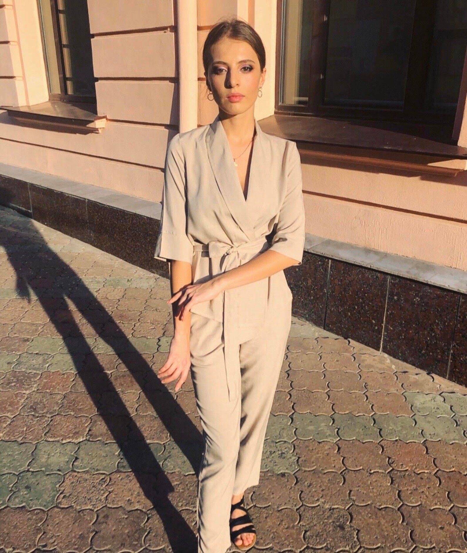 Women Organic Beige Linen Pajama Style Suit pants and kimono Etsy