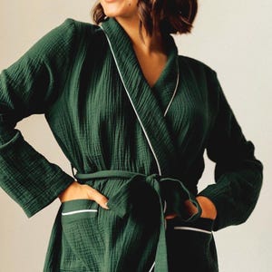Mousseline katoenen badjas biologisch gaas badjas lichtgewicht kimono spa loungewear afbeelding 2