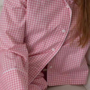 Pink Plaid Cotton Pajama Set: Women&#39;s Loungewear, Bridal Pajamas