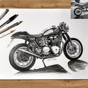 Personalisierte Motorrad Zeichnung – Handgezeichnetes Motorrad-Porträt nach Foto / Einzigartiges Geschenk für Biker & Motorradliebhaber