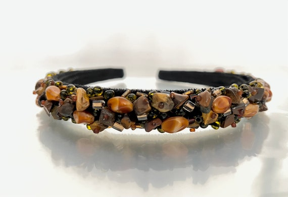 Brown Beaded Headband - Etsy display picture 2
