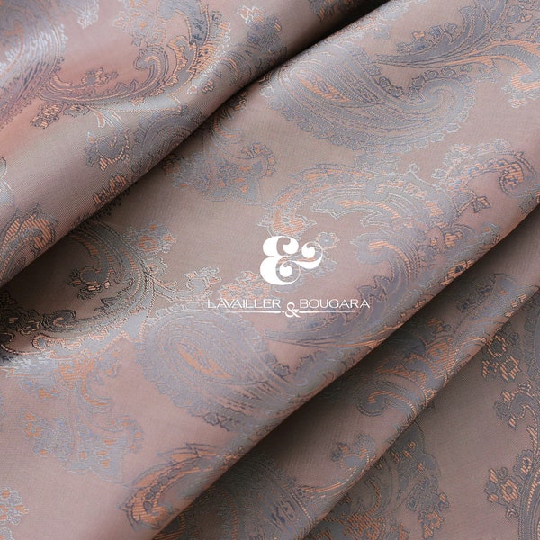 Taupe Brown Blue Muted Paisley | Jacquard Lining Fabric - Custom Cut By the Yard | Sewists Steampunk Cosplay Decor Comforter Coveralls Bag