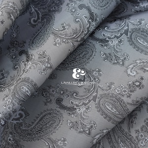 Silver Grey Black Dark Paisley | Jacquard Lining Fabric - Custom Cut By the Yard | Vests Steel Argentine Laptop Bags Meters Metallic Ornate