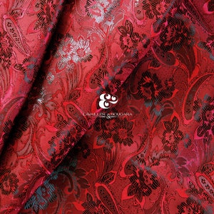Red Black Dark Floral Paisley | Jacquard Lining Fabric - Custom Cut By the Yard | Corset Luggage Brooch Curtain Upholster Quilts Bestseller