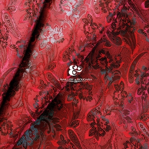 Red Black Dark Floral Paisley | Jacquard Lining Fabric - Custom Cut By the Yard | Corset Luggage Brooch Curtain Upholster Quilts Bestseller