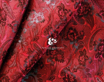Red Black Dark Floral Paisley | Jacquard Lining Fabric - Custom Cut By the Yard | Corset Luggage Brooch Curtain Upholster Quilts Bestseller