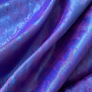 Indigo Blue Purple Dark Paisley | Jacquard Lining Fabric - Custom Cut By the Yard | Iridescent Color Shift Masks Satchel Contrast High Gloss