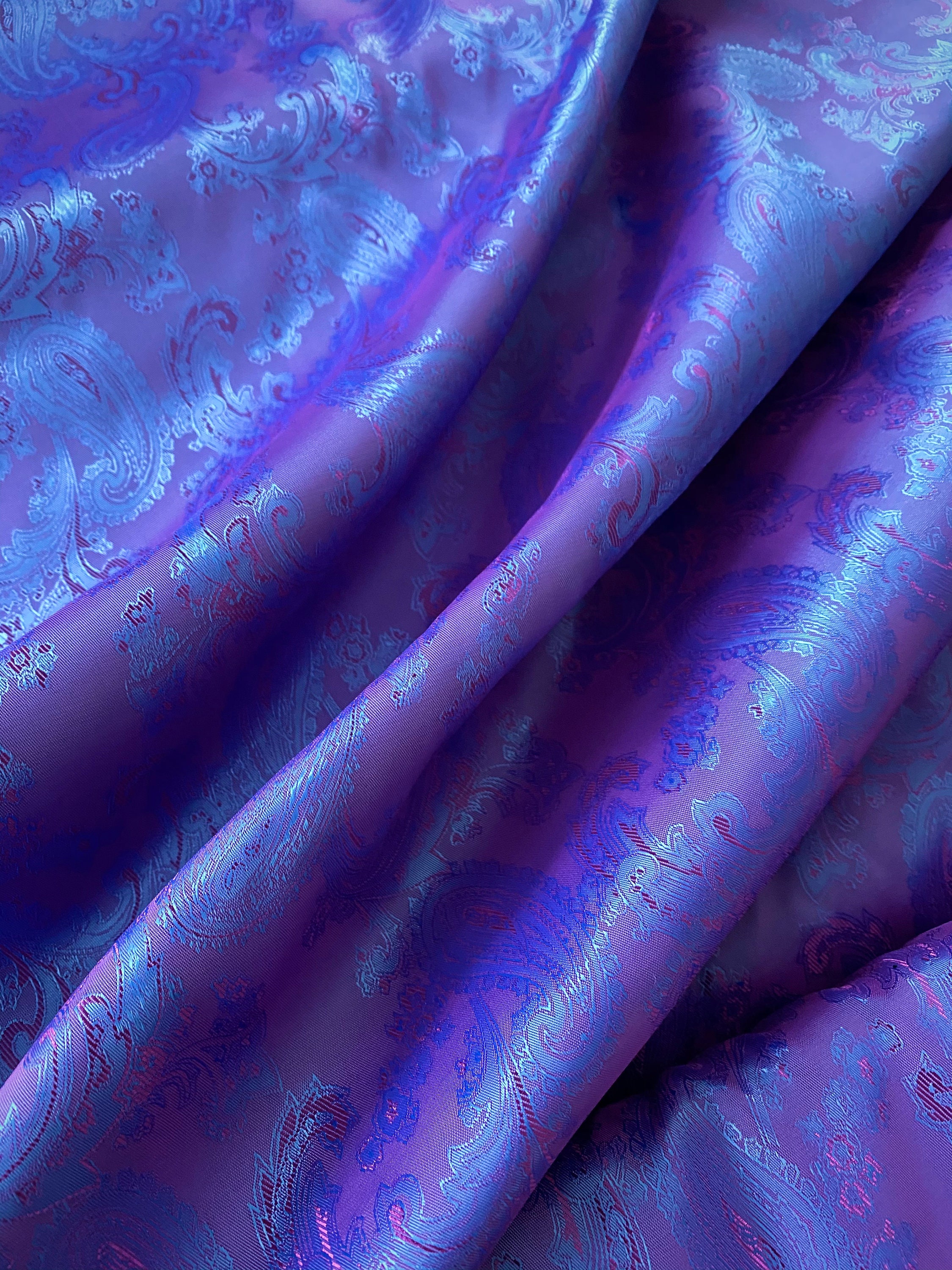 Indigo Blue Purple Jacquard Paisley Lining Fabric Iridescent | Etsy UK
