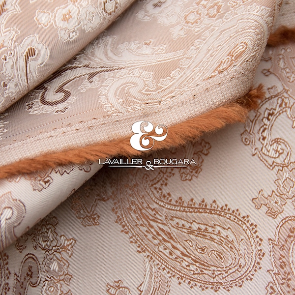 Cream Beige Brown Paisley | Jacquard Lining Fabric - Custom Cut By the Yard | Bronze Autumn Leaves Riding Jacket Equestrian Class Tapestries