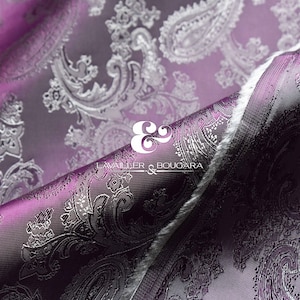 Purple Silver Grey Muted Paisley | Jacquard Lining Fabric - Custom Cut By the Yard | Two Toned Iridescent Soft Moonlight Upholstery Ceremony