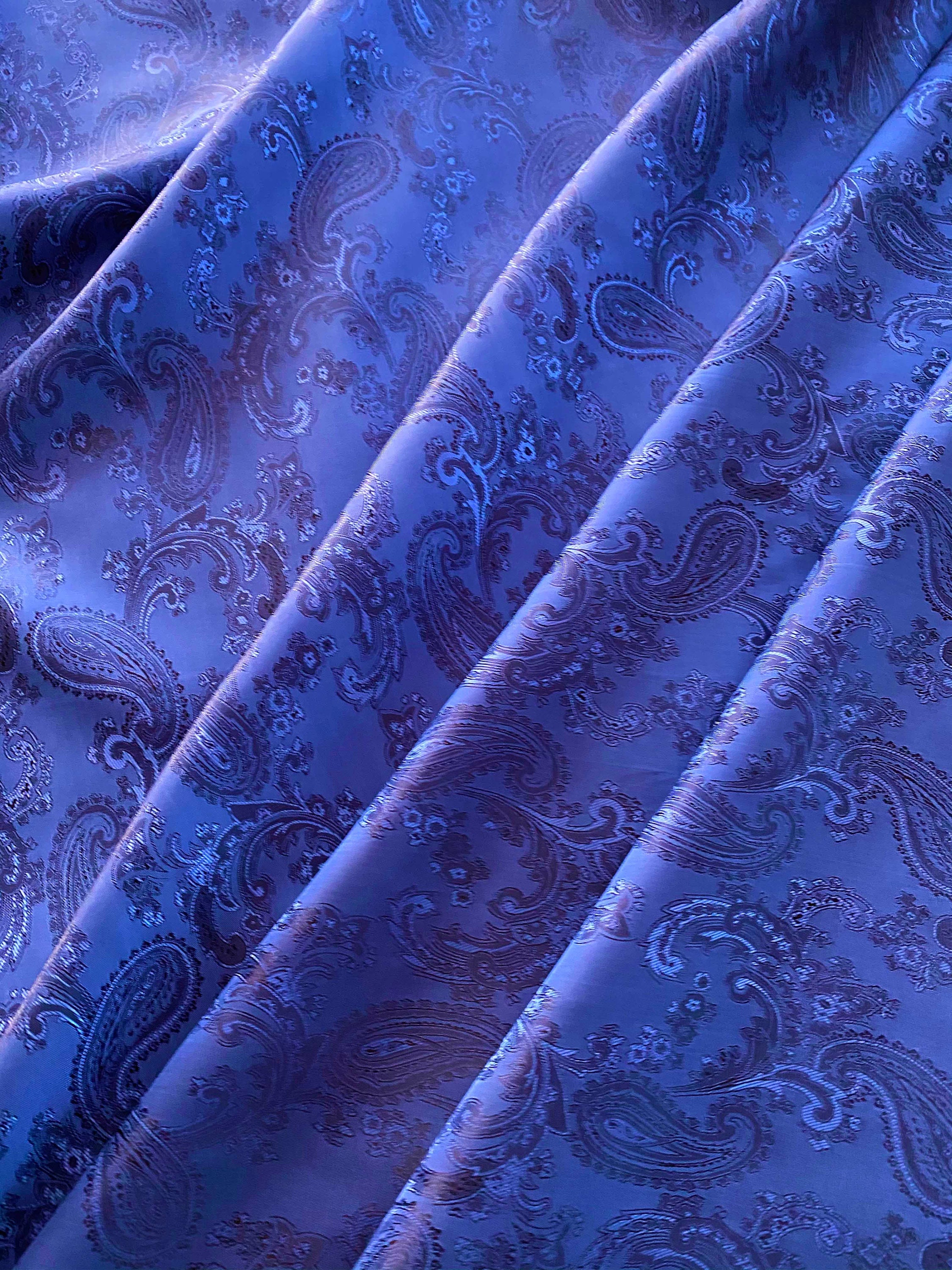 Navy Blue Dark Paisley Jacquard Lining Fabric Iridescent Woven | Etsy