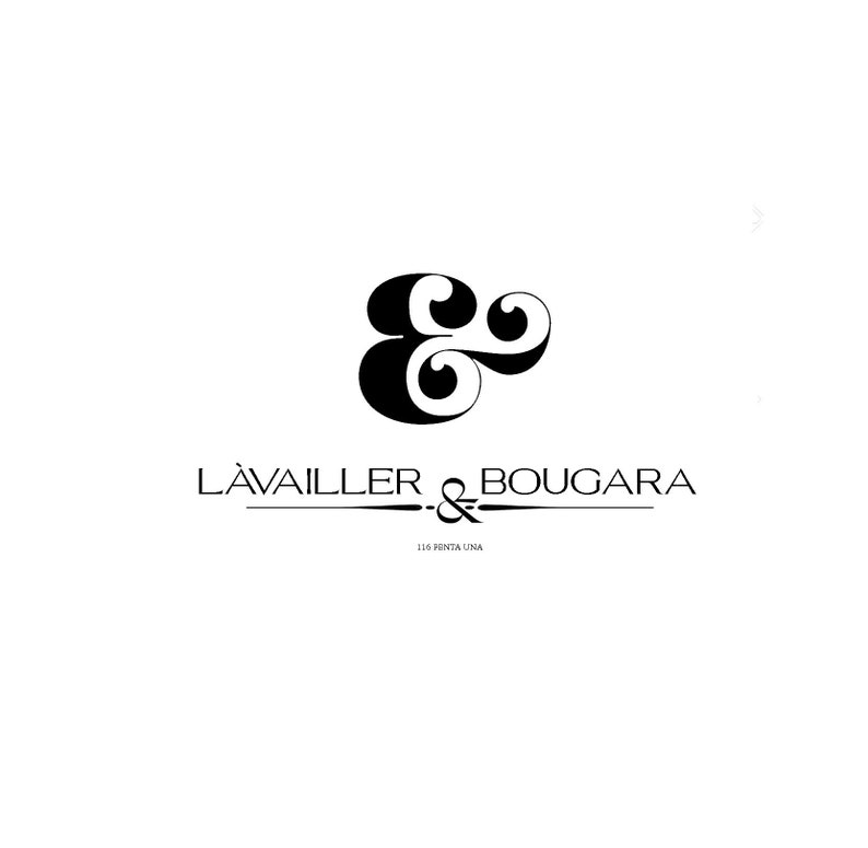 May include: Black and white logo for a business called "L'AVAILER & BOUGARA" with the address "116  PINTA UNA". The logo features a stylized double "E" design.