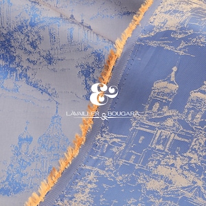 Blue Gold Light | St. Basil's Cathedral | Jacquard Lining Fabric - Custom Cut By the Yard | Formal Fashion Suit and Tie Prom Trunk Two Tone