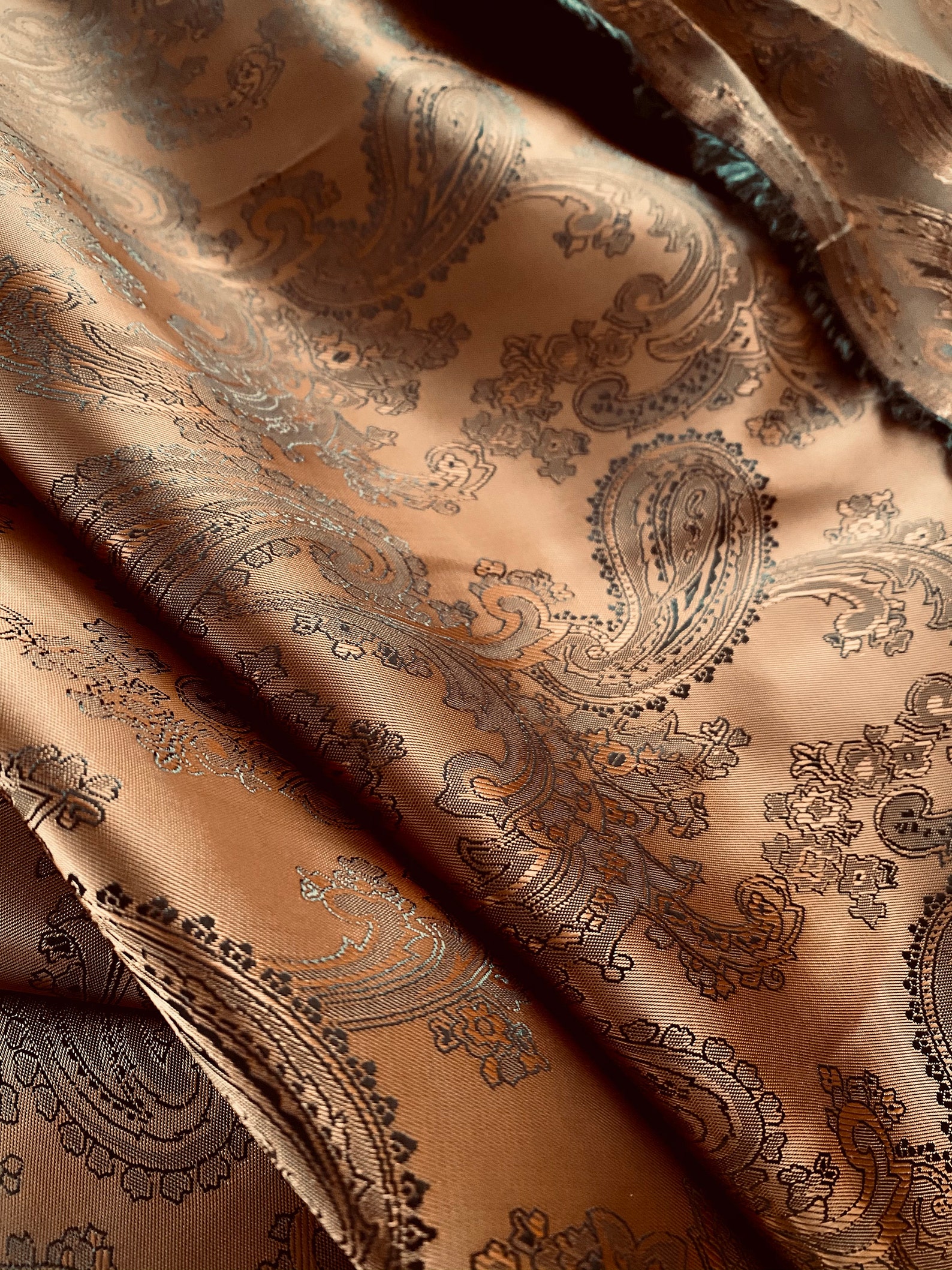 Brown Copper Dark Black Paisley Jacquard Lining Fabric Silky Etsy