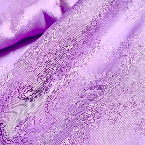 Motif cachemire violet lavande | Tissu de doublure Jacquard - Découpe personnalisée par mètre | Jolie robe corsage fille lilas chambre de bébé pastels sac à main