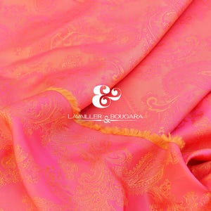 Day Glow Pink Bright Paisley | Jacquard Lining Fabric - Custom Cut By the Yard | Metallic Bandana Lemon Sunshine Light Shams Throws Ties USA