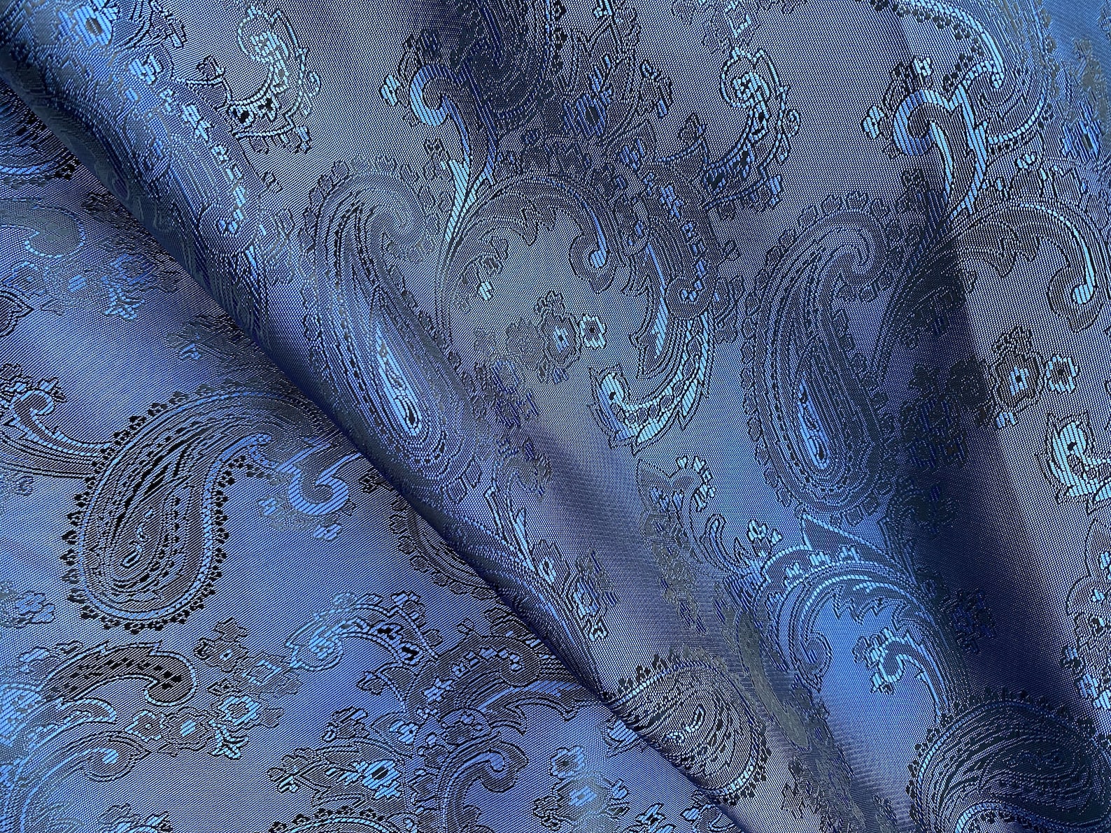 Navy Blue Dark Paisley Jacquard Lining Fabric Iridescent Woven | Etsy