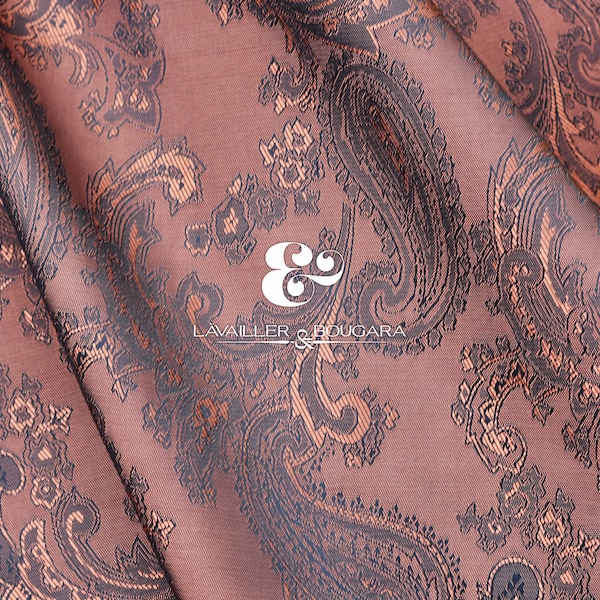 Brown Black Dark Paisley | Jacquard Lining Fabric - Custom Cut By the Yard | Copper Coffee Western Rodeo Barn Bandana Bohemian Rustic Decor