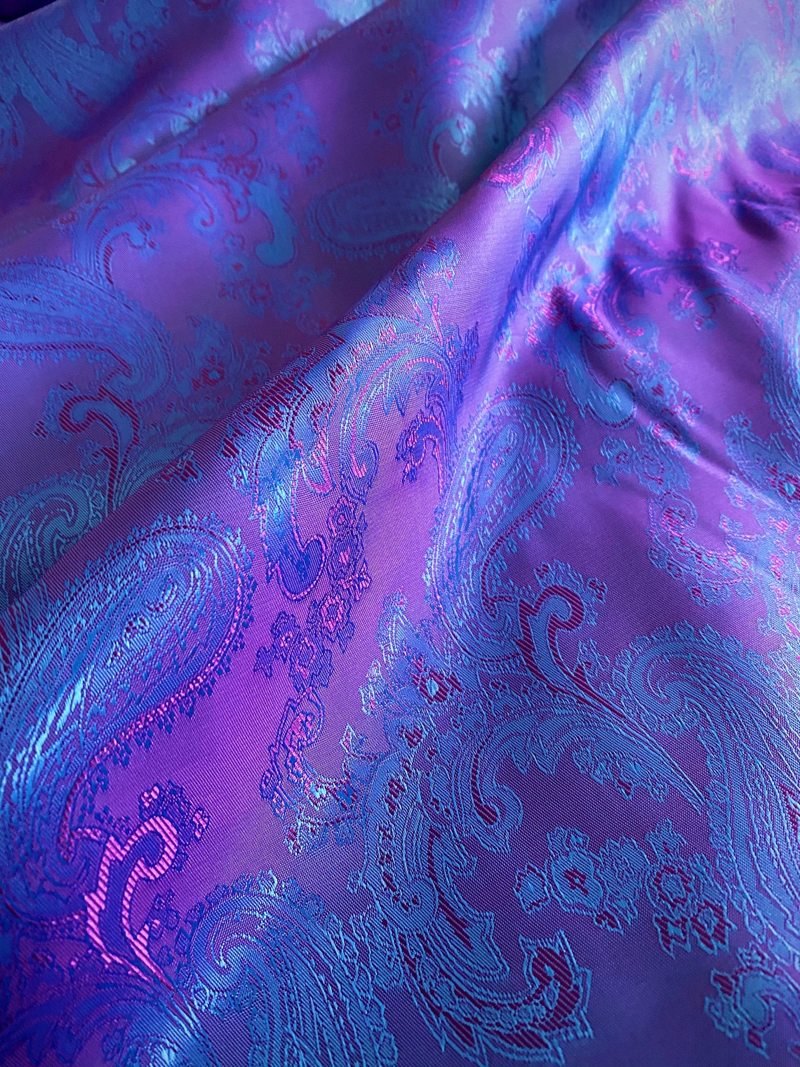 Indigo Blue Purple Jacquard Paisley Lining Fabric Iridescent Etsy UK