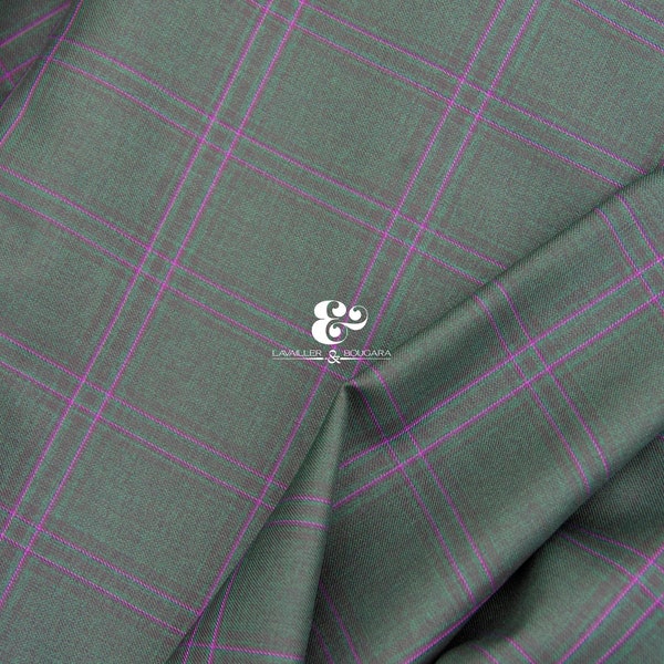 Purple Green Glen Check Super 180s Wool Cashmere | Suiting Fabric - Custom Cut By the Yard | Window Pane Outfit Men Form Bespoke Winter Coat