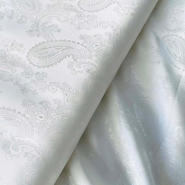 White Bright Paisley | Jacquard Lining Fabric - Custom Cut By the Yard | Drapery Christmas Decoration Bride Wedding Dress Lined Suit Couture