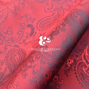 Red Black Dark Paisley | Jacquard Lining Fabric - Custom Cut By the Yard | Corset Theatre Production Romantic Christmas Bandana Love Present