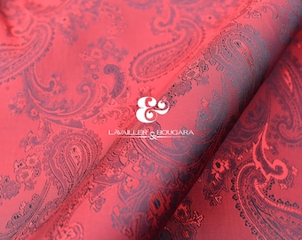 Red Black Dark Paisley | Jacquard Lining Fabric - Custom Cut By the Yard | Corset Theatre Production Romantic Christmas Bandana Love Present