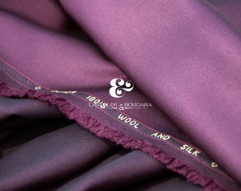 Magenta Shark Skin Super 180s Wool Silk | Suiting Fabric - Custom Cut By the Yard | Worsted Meters Seasons Wedding Groom Suit Bowtie Trouser