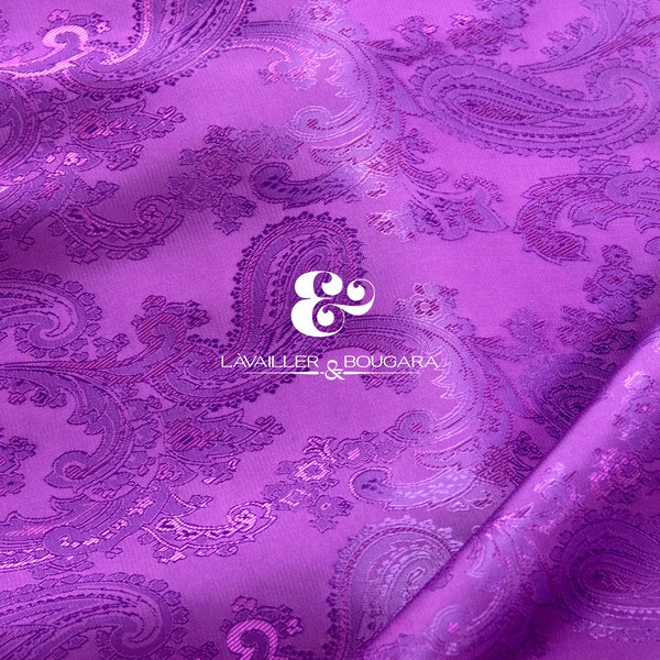 Violet Purple Vibrant Paisley | Jacquard Lining Fabric - Custom Cut By the Yard | Woven Tote Bathrobe American Business Multi Purpose Dolls