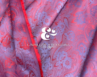 Pink Purple Red Vibrant Floral Paisley | Jacquard Lining Fabric - Custom Cut By the Yard | Iridescent Silky 60s Spring Flowers Light Weight