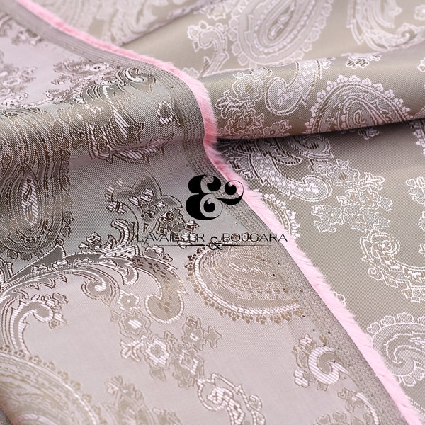 Brown Pink Light Muted Paisley | Jacquard Lining Fabric - Custom Cut By the Yard | Scarf Square Fat Quarters Available Colors Romper Duvet