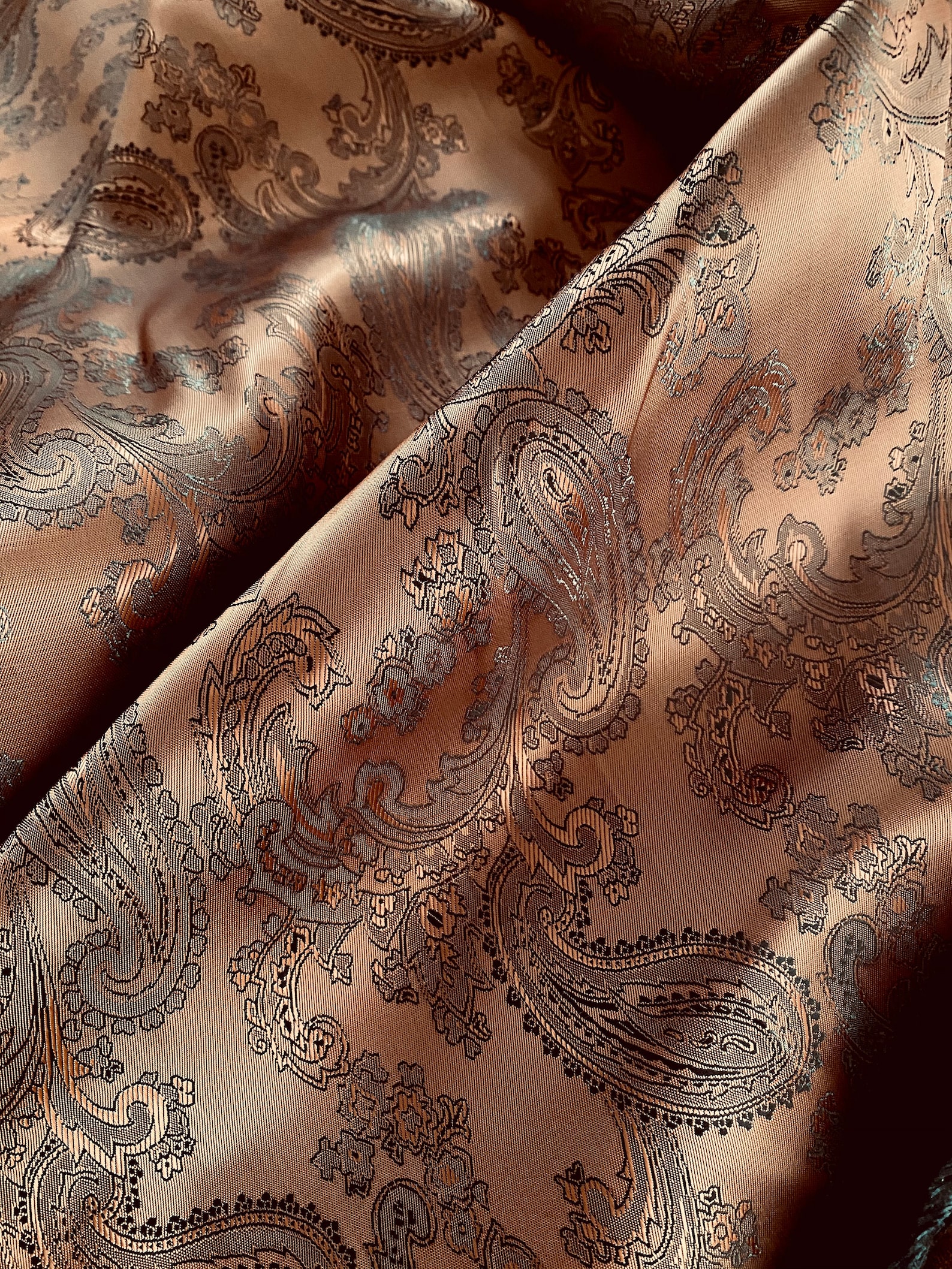 Brown Copper Dark Black Paisley Jacquard Lining Fabric Silky Etsy