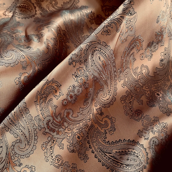 Brown Black Dark Paisley | Jacquard Lining Fabric - Custom Cut By the Yard | Bestselling Sewing Upholstery Drapery Design Briefcase Trousers