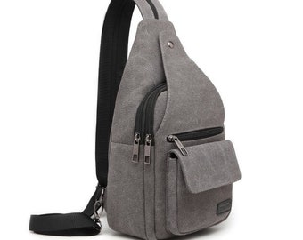 Minimalistischer Einzelschulterrucksack, Baumwoll Canvas Rucksack, Crossbody Bag, Outdoor Tasche, Brusttasche, Schultasche, 3 Farben erhältlich