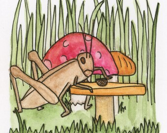 Cricket at a mushroom table