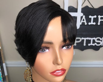 Pixie Cut Remy Human Hair Wig: Glueless Tapered Swoop Bang  display picture 2