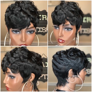 Short WIG w/ PIXIE Cut /Non Lace Glueless/ 100% Human Hair with Tapered Sides/ Full Cap Wig Unit