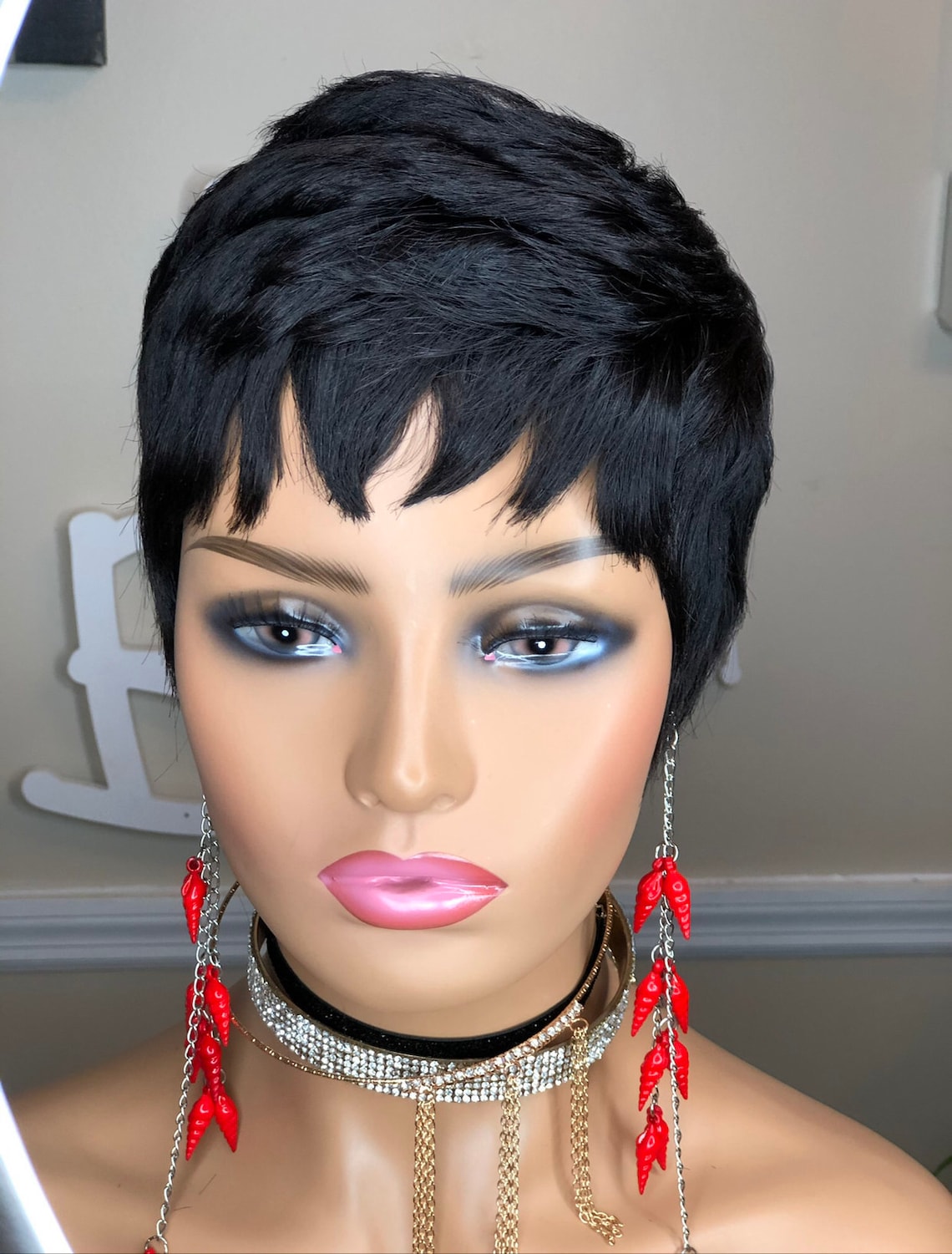 Wig Short Pixie Cut Human Hair With Full Cap Jet Black Etsy