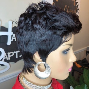 Wig| Pixie Cut Wig- Ready to Wear | Short Black Pixie Cut Wig | 100% Human Hair | Glue-less None Lace