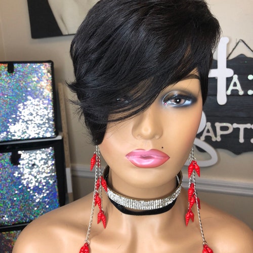 Short Wig/ Simple Pixie Cut/ Feather Bang/natural Black/non  display picture 2