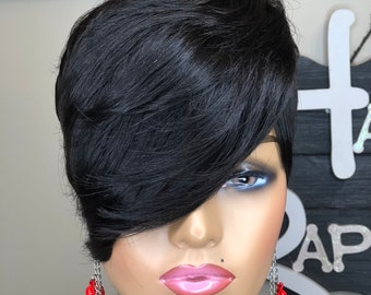 Short Wig/ Simple Pixie Cut/ Feather Bang/natural Black/non  display picture 1