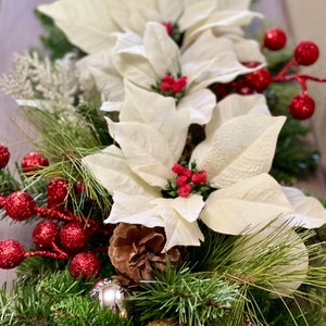 Beautiful Christmas Centerpiece or Christmas Door Swag! Table Centerpiece, Frosted Pinecones, White Poinsettia Swag, Christmas Decor