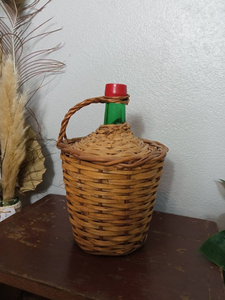 Bonbonne Osier Macramé Vintage