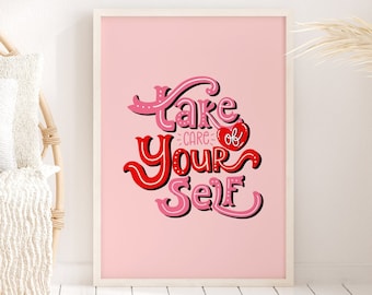 Self Love Quote Print: Pink & Red Motivational Wall Art