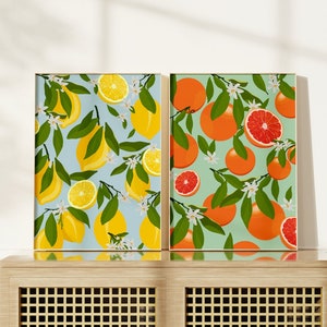 Lemon And Orange Print, Set Of 2 Art Prints, Unframed 4x6/5x7/8x10/A6/A5/A4/A3/A2/A1, Kitchen Wall Art, Fruit Artwork, Illustrations
