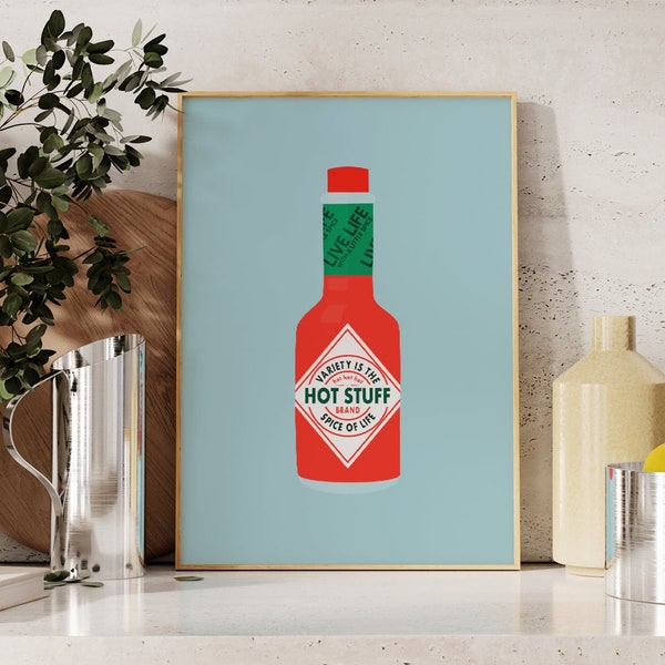 Tabasco Pun Kitchen Hot Sauce Print, Unframed 4x6/5x7/8x10/A6/A5/A4/A3/A2/A1, Funny Eclectic Illustration Art Print, Gift For Friend