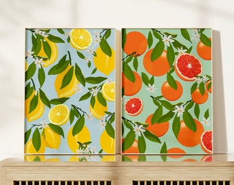 Lemon And Orange Print, Set Of 2 Art Prints, Unframed 4x6/5x7/8x10/A6/A5/A4/A3/A2/A1, Kitchen Wall Art, Fruit Artwork, Illustrations