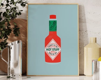 Tabasco Pun Kitchen Hot Sauce Print, Unframed 4x6/5x7/8x10/A6/A5/A4/A3/A2/A1, Funny Eclectic Illustration Art Print, Gift For Friend