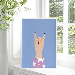Rock Hand Art Print: Colourful Blue Gallery Wall Decor