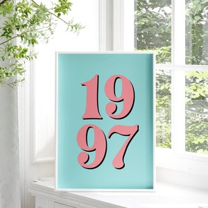 Birth Year Print, Personalised Gift, Unframed 4x6/5x7/8x10/A6/A5/A4/A3/A2/A1, Date Print, Colourful Hallway/Bathroom/Living Room Decor